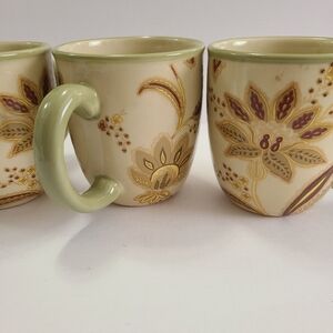 Turkish Floral Ivory Ceramic Mugs Set of 3 by Jaclyn Smith